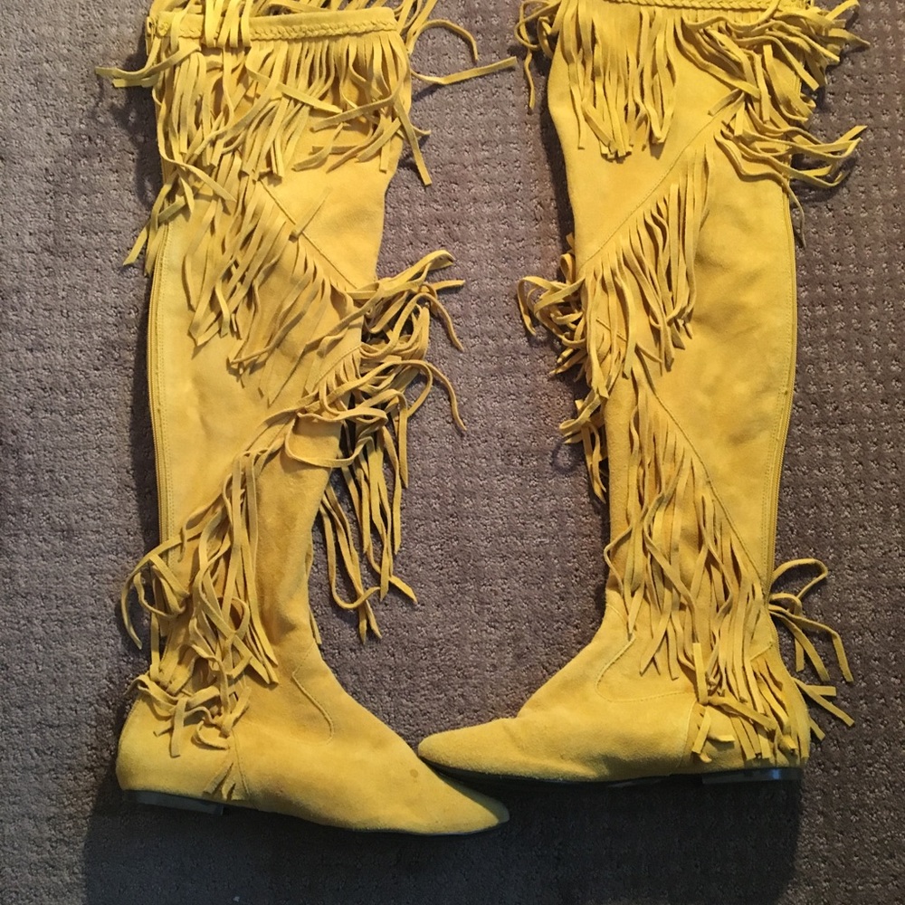 Sam Edelman yellow leather fringe boots